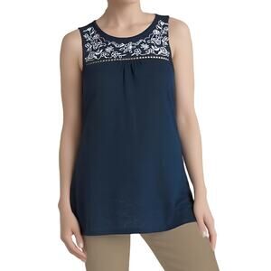 Market & Spruce Adelisa Tank Top Blue NWT Size XS Linen Embroidered Sleeveless